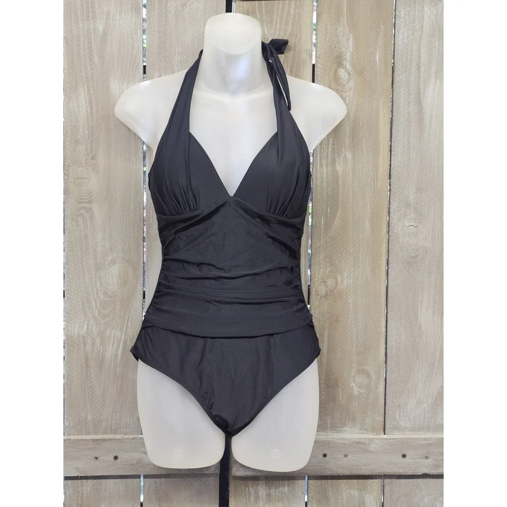 NWT Cupshe Womens‎ One Piece Swimsuit Size S Black  Ruched